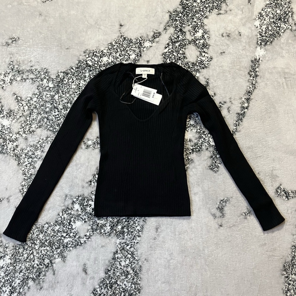 L‎ Space Sweater Womens Size Small Black Camryn Fitted Ribbed Knit Long Sleeve